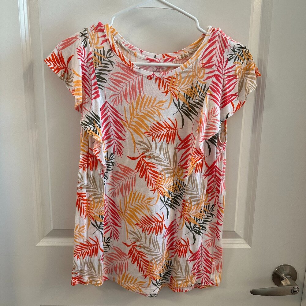 Loft Tropical Print T-shirt with Flutter Sleeves XS